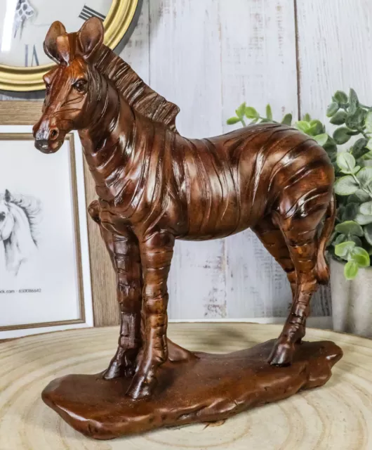 Safari Savanna Grasslands Animal Wildlife Zebra Horse Figurine Faux Wood Finish