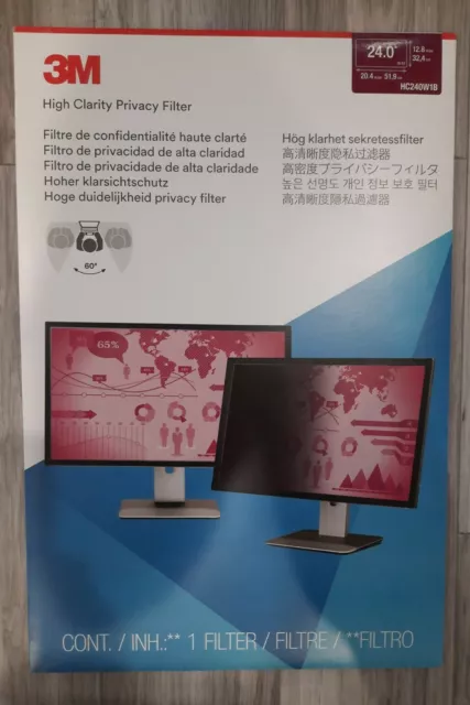 3M High Clarity Privacy Filter Black for 24" Widescreen Monitor Glossy 16:10 NEW