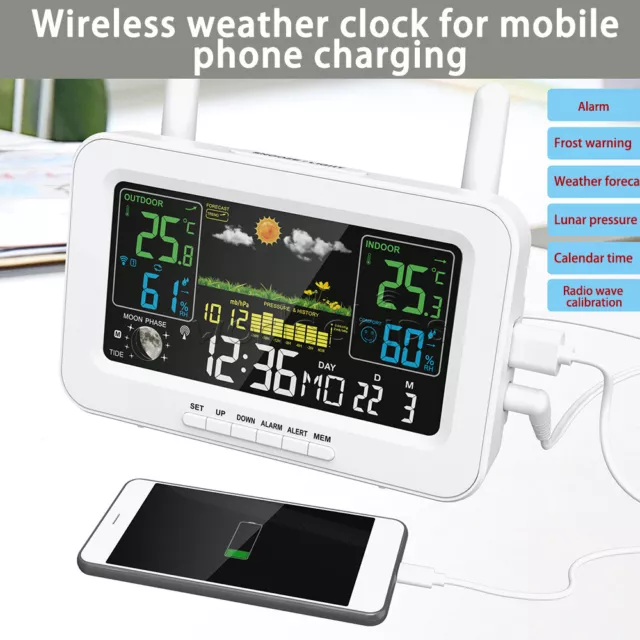 Wireless Thermometer Hygrometer Weather Station Color Screen Clock Calendar New