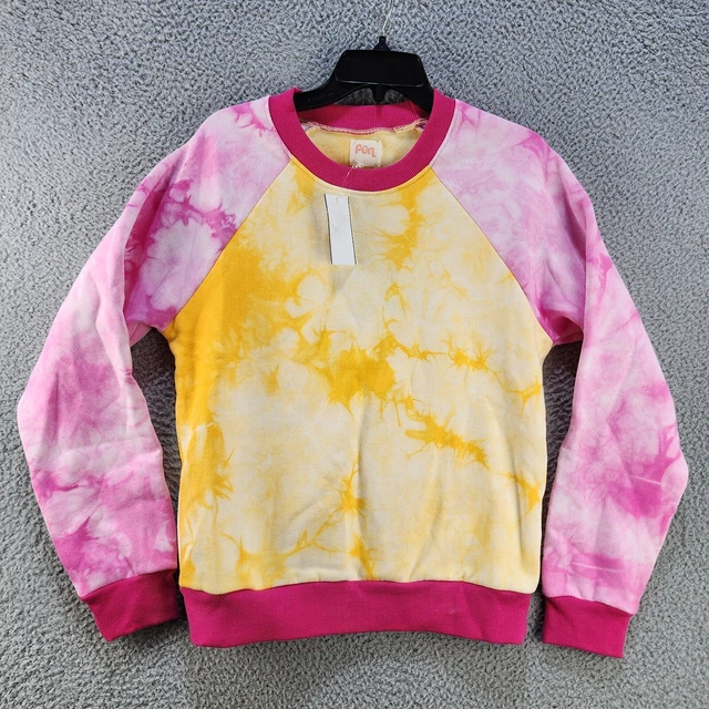Warm Fun Laid Back Sweatshirt Women's Large Gold/Fuschia Tie Dye Crew Neck L/S*