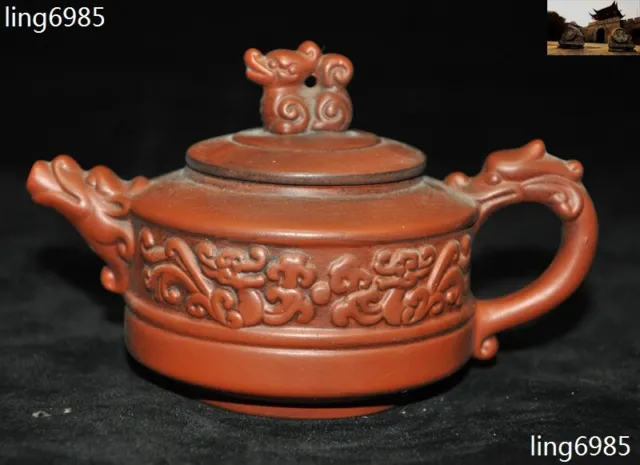 5" Chinese Yixing Zisha Pottery Handmade Dragon Head Spout Teapot Tea Pot Statue