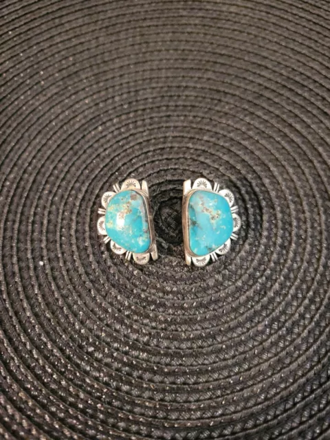 Vintage American Indian Sterling Silver And Turquoise Earrings Signed A