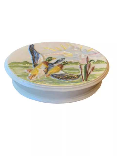 Large Porcelain Mallard Duck Bird Trinket Box/Dresser Box Hand Painted Unique