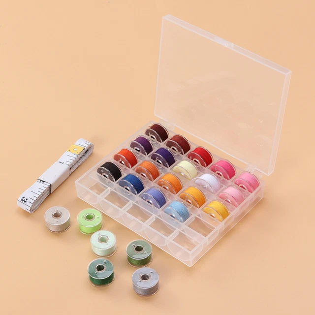 Kit de 25 piezas de bobinas de coser de plástico máquina de coser juego de caja línea