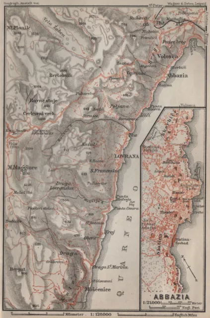 OPATIJA (SANKT JAKOBI, ABBAZIA) environs. Lovran Moscenicka. Croatia 1905 map