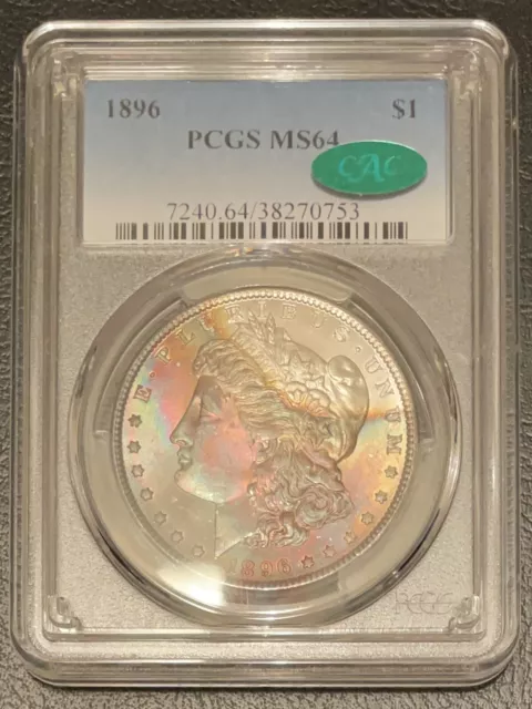 1896 $1 Morgan Silver Dollar PCGS MS64 CAC Color / Toned