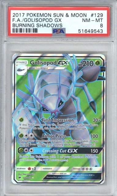 2017 Pokemon Sun & Moon Burning Shadows 129 Full Art/Golisopod GX PSA 8