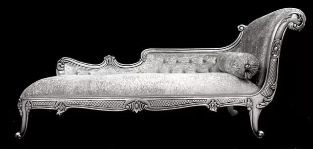 Armane Right Hand Ornate Chaise Longue Sofa Silver Leaf Crushed Velvet Designer