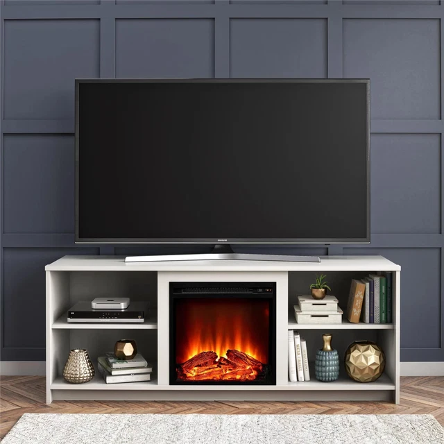 MAINSTAYS FIREPLACE TV Stand for TVs Up To 65" White The 4 Open Side