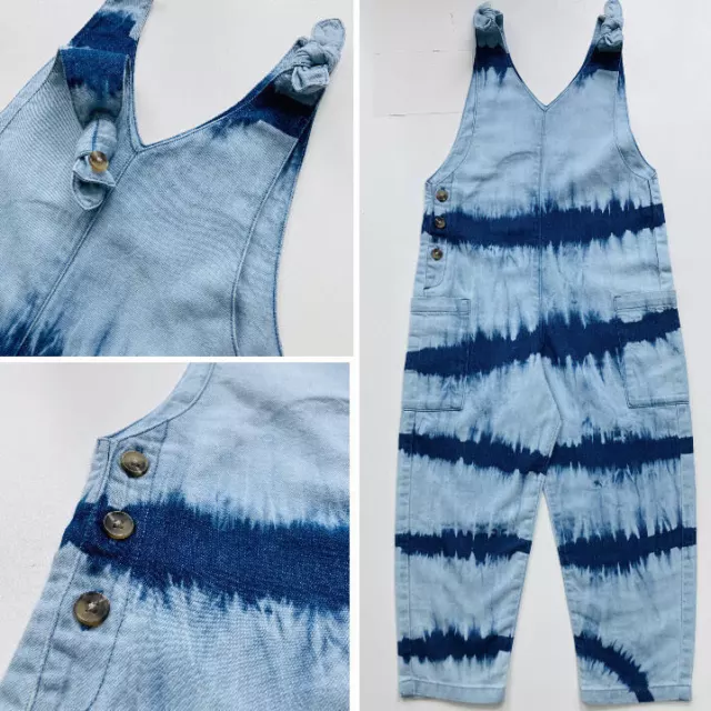 Girls Denim Playsuit Blue Tie Dye Stripe Jumpsuit Dungarees rrp £24 Age 4 to 16