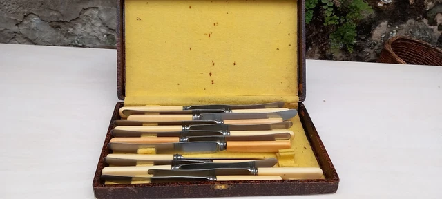 Coffret hêtre 6 couteaux Berlingot manche nacrine