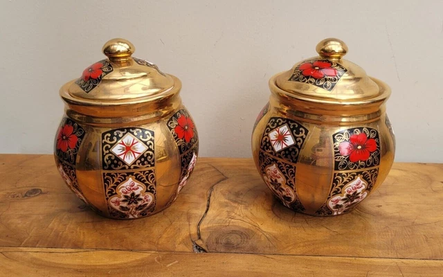 Paar Gold IMARI SGB Dekogläser mit Abdeckungen Henrys 2