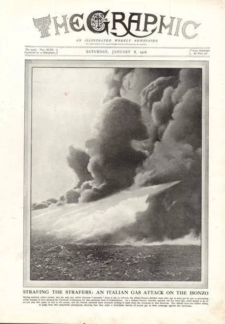 1916 WWI Imprimé ~ Italien Gas Attack sur Le Isonzo Barrière De Poison Gas