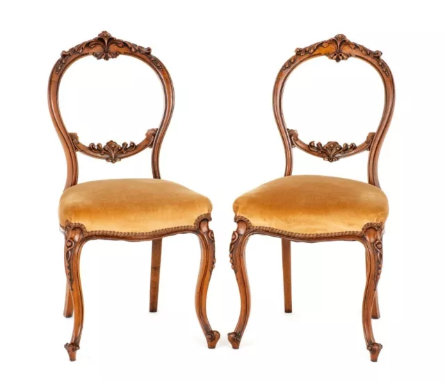 Pair Victorian Chairs Balloon Back Walnut 1860