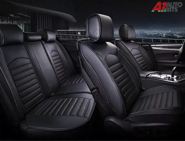 All Black PU Leather Full Set Seat Covers Padded For Vw Golf Polo Passat Jetta