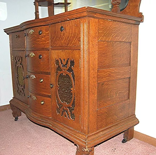 Antique 19th Century Oak Dining Room Set Extension Table Buffet 3