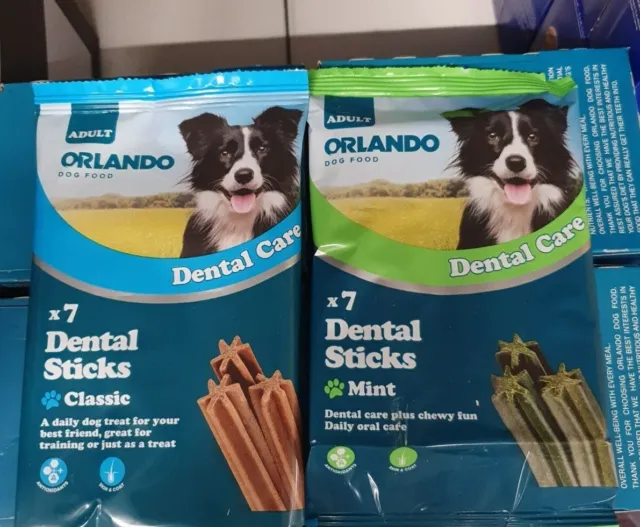 Paquete de 5 x 7 palos Orlando Perro Adulto Cuidado Dental con Calcio Clásico Como Nuevo 203 g