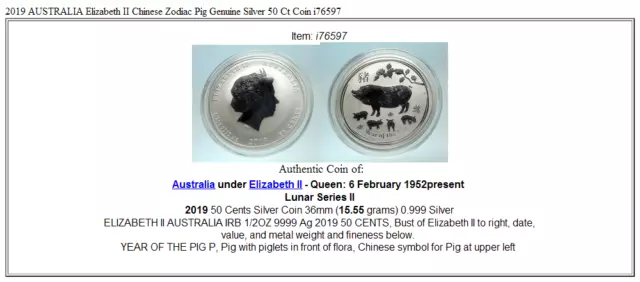 2019 AUSTRALIA Elizabeth II Chinese Zodiac Pig Genuine Silver 50 Ct Coin i76597 3