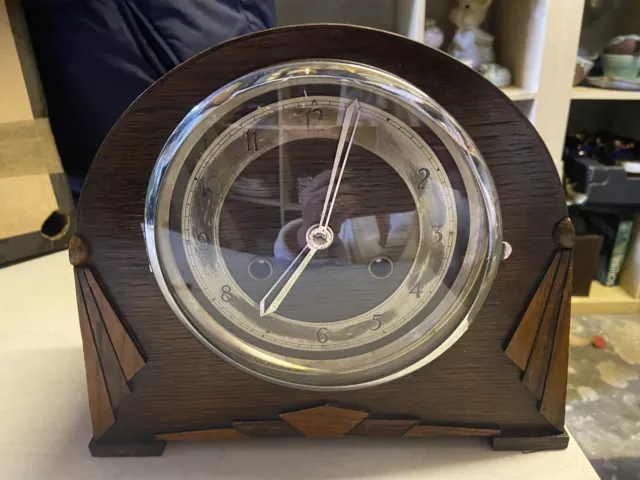 Art Deco Mantle Clock-Oak Wood /Chiming- With Key