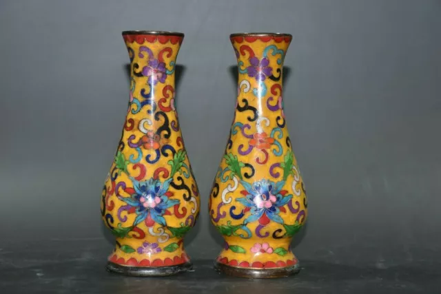 Chinese Copper Cloisonne Enamel Hand-made Exquisite A Pair Vases 29656