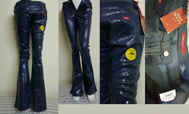 ♥ Pantalon miss sixty  bleu foncé♦ simili cuir type reptile ♦ taille 30♥ VINTAGE