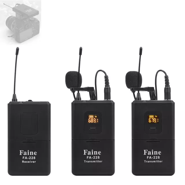 UHF Wireless Lavalier Microphone 2 Transmitters for DSLR Camera Camcorder Video
