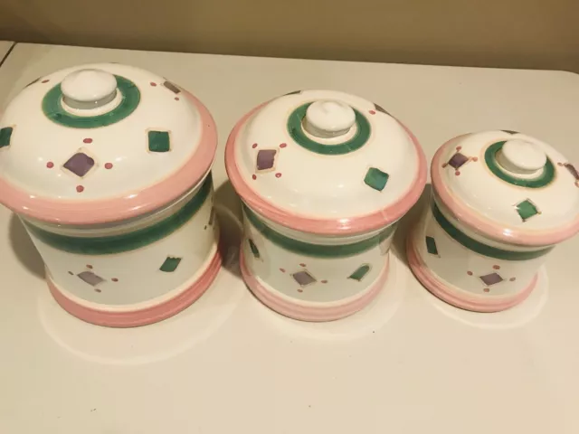 Vintage Caleca Canisters Set of 3 w/Lids Ceramic Belvidere Hand Painted Italy