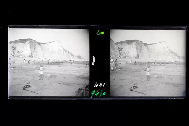 Berneval Normandie France Photo Stereo 9n14 Plaque verre Vintage NEGATIF 1936