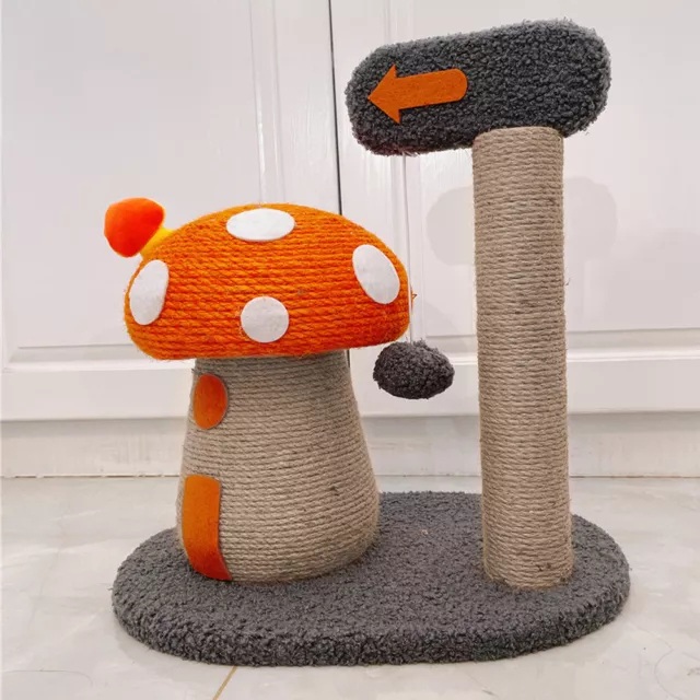 Cute Grey Mushroom Cat Tree Kitten Tower Activity Centre w/Sisal Scratching Post