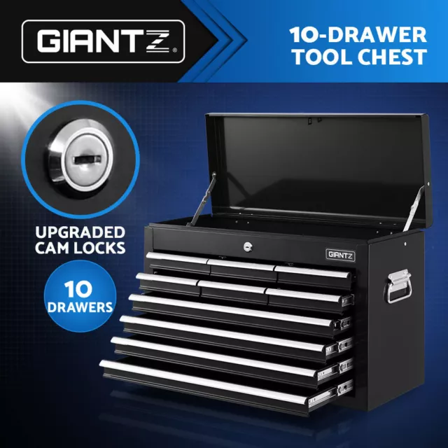 Giantz 10 Drawer Tool Box Chest Cabinet Toolbox Storage Garage Organiser Black