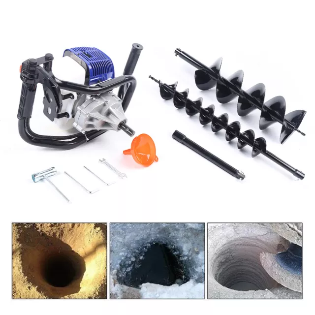 52CC Earth Auger Ground Hole Digger Post Digger Machine + 2 Drill Bits & 12" Bar