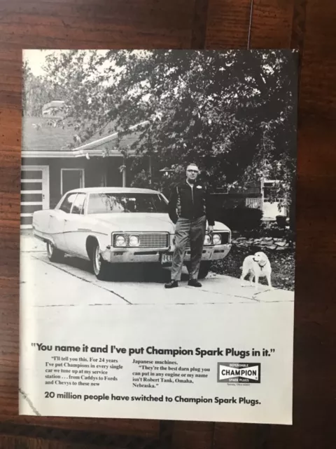 1972 vintage original print ad Champion Dependable Spark Plugs