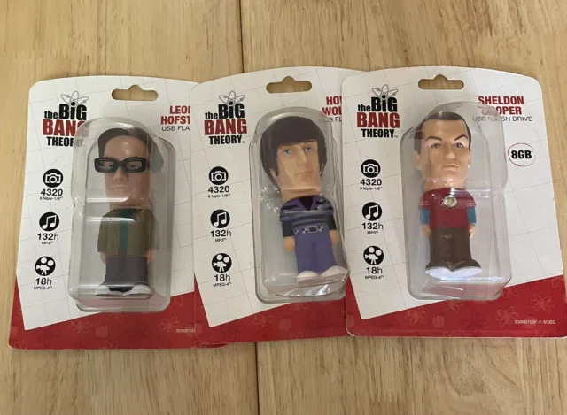 Set of 3 Big Bang Theory Funko 8 GB Flash Drives Sheldon, Howard and Leonard