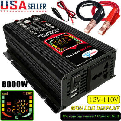 6000W Peak Car Power Inverter DC 12V to AC 110V Dual USB Port Sine Wave Vehicle