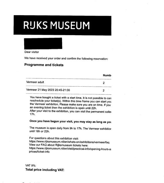 VERMEER 2 biglietti elettronici adulti per mostra di Amsterdam SOLD OUT 21 maggio 2023, 20:45 3