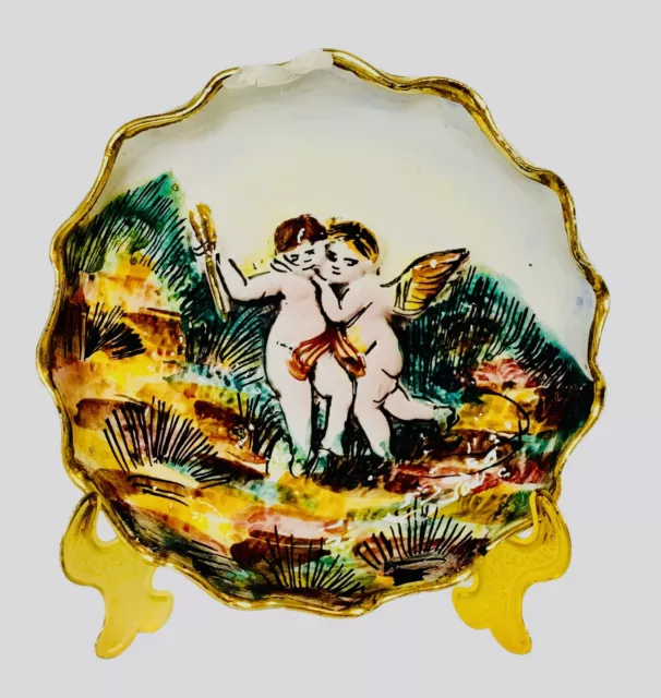 CAPODIMONTE Italy 683 Hand Painted Cherubs Scalloped Gold Trim Porcelain Dish