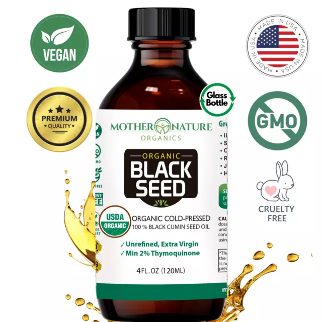 100% Organic Black Seed Oil, Pure, Cold Pressed, Nigella Sativa, 4, 8 & 16oz.