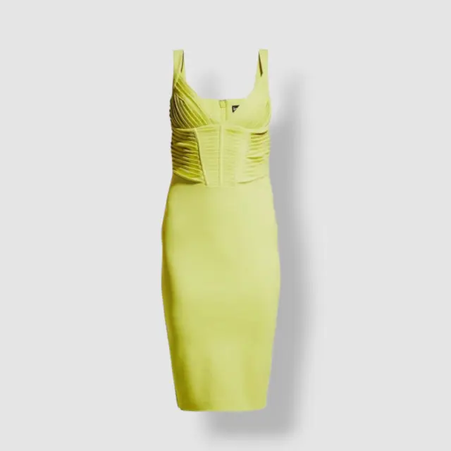 $378 Lavish Alice Women's Green Pleated Corset V-Neck Midi Dress Size 6