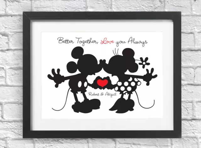 Personalised Bespoke Disney Mickey & Minnie Mouse Print Love Valentines Gift Day