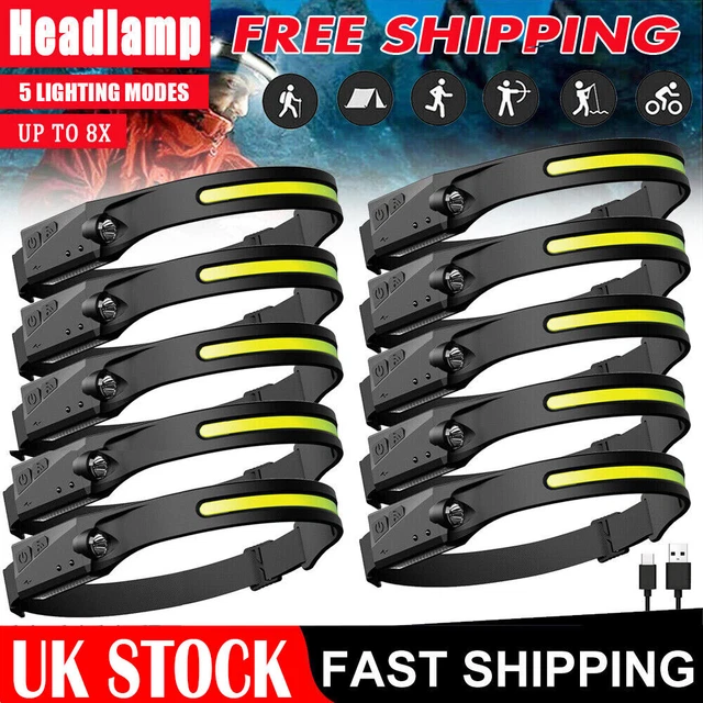 COB LED Headlamp Headlight Torch Flashlight Work Light Bar Head Band Lamp USB UK