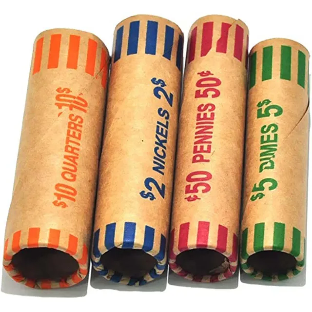 L Liked 256 Assorted Preformed Coin Wrappers Rolls - Quarters, Pennies, Nickels