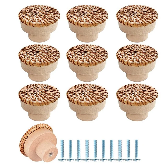 10 piezas Boho ratán cómoda botones, cajones redondos tirar para J3E6