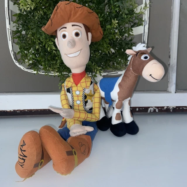 DISNEY STORE PIXAR Toy Story Set of Two Dolls Woody 21” And Bullseye 9