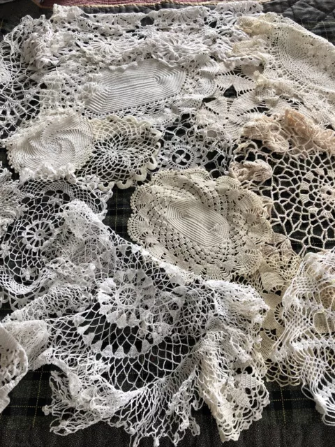 Lot of  17 Vintage Antique Crochet Doilies Farmhouse Shabby Estate Crafts