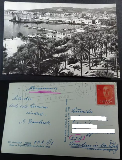 Antigua Postal Palma De Mallorca 1961 Paseo Sagrera Puerto La Lonja      Cc03589