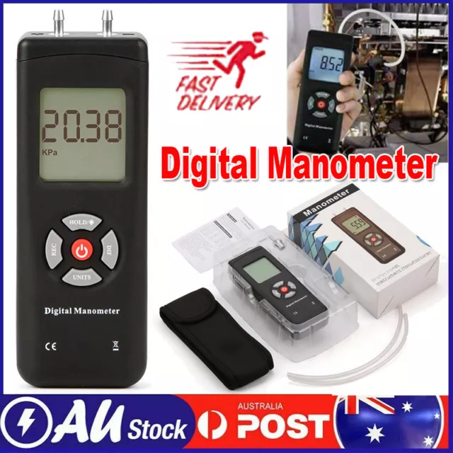 Handheld Digital Manometer HVAC Air Vacuum/Gas Differential Pressure Gauge Meter