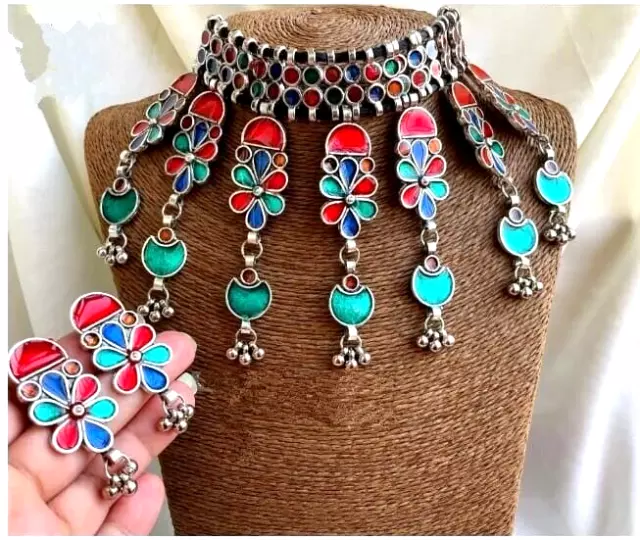 Ethnic Indian traditional Silver Oxidized Bollywood Style Indian Choker Necklace