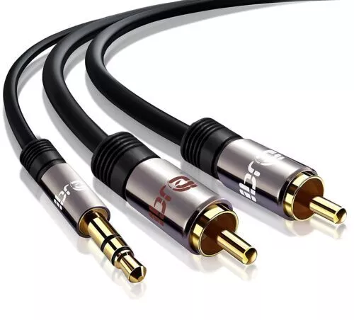 3.5mm Stereo Jack to 2 x RCA Phono Plugs Cable Gold - ( Jack to RCA ) - 1M - 20M