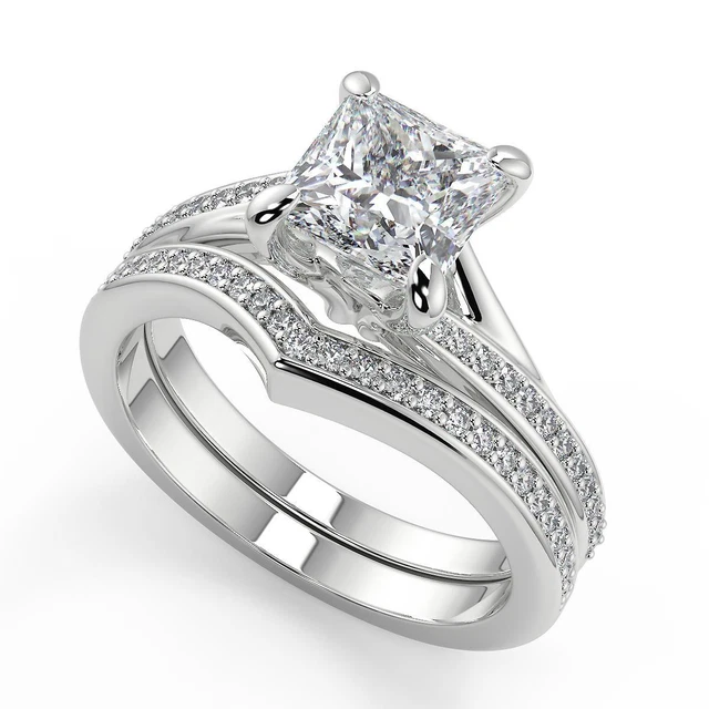 1.75 Ct Princess Bypass Micro Pave Modern Diamond Engagement Ring SI2 H Treated