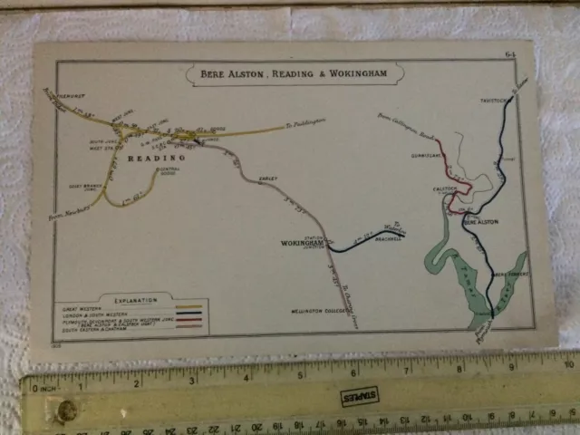 Reading Wokingham Tilehurst & Bere Alston Tavistock Tamar Railway Map 1909